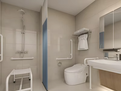 Bright Modern Accessible Public Toilet With Safety Grab Bars And Complete Bathroom Facilities 3d model