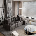 Modern Living Room Interior Featuring Gray Sofa Cushions Throw Blanket Glass Coffee Table And Blinds