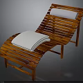 Natural Wooden Outdoor Lounge Chair With Slatted Design White Cushion And Pillow