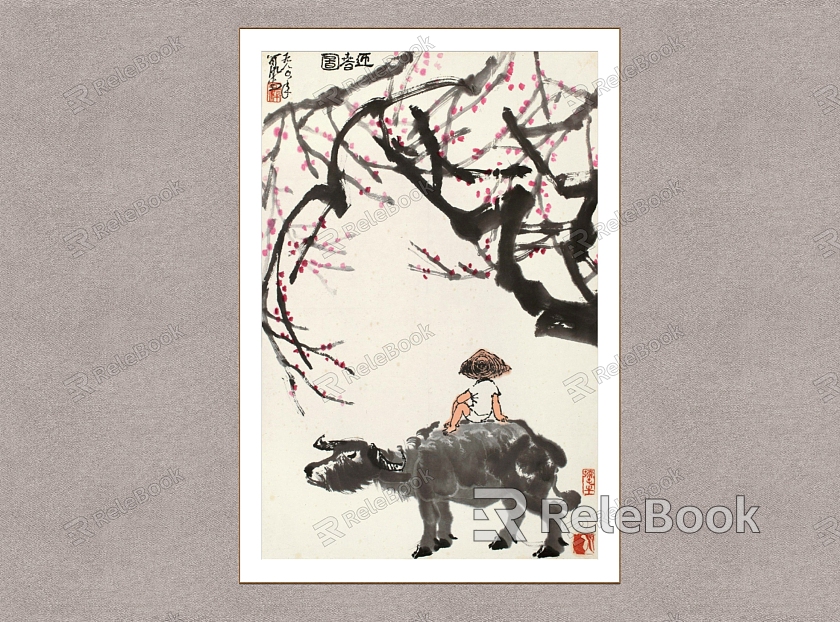 Chinese Decorative Painting Cattle Li Keran Shepherd Boy Figure model