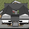 Traditional Detached Villa with Chinese Style Roof Courtyard and Green Trees