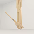 Handcrafted Artistic Wooden Musical Instrument With Stick In White Room Corner