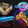 Modern Decorative Ornament Set With Vibrant Metallic Curved Designs And Colorful Twisted Shapes