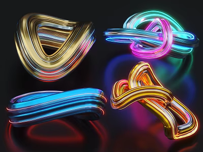 Modern Decorative Ornament Set With Vibrant Metallic Curved Designs And Colorful Twisted Shapes 3d model