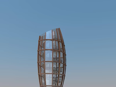 Modern Architectural Tower With Glass Facade And Unique Metal Framework Design 3d model