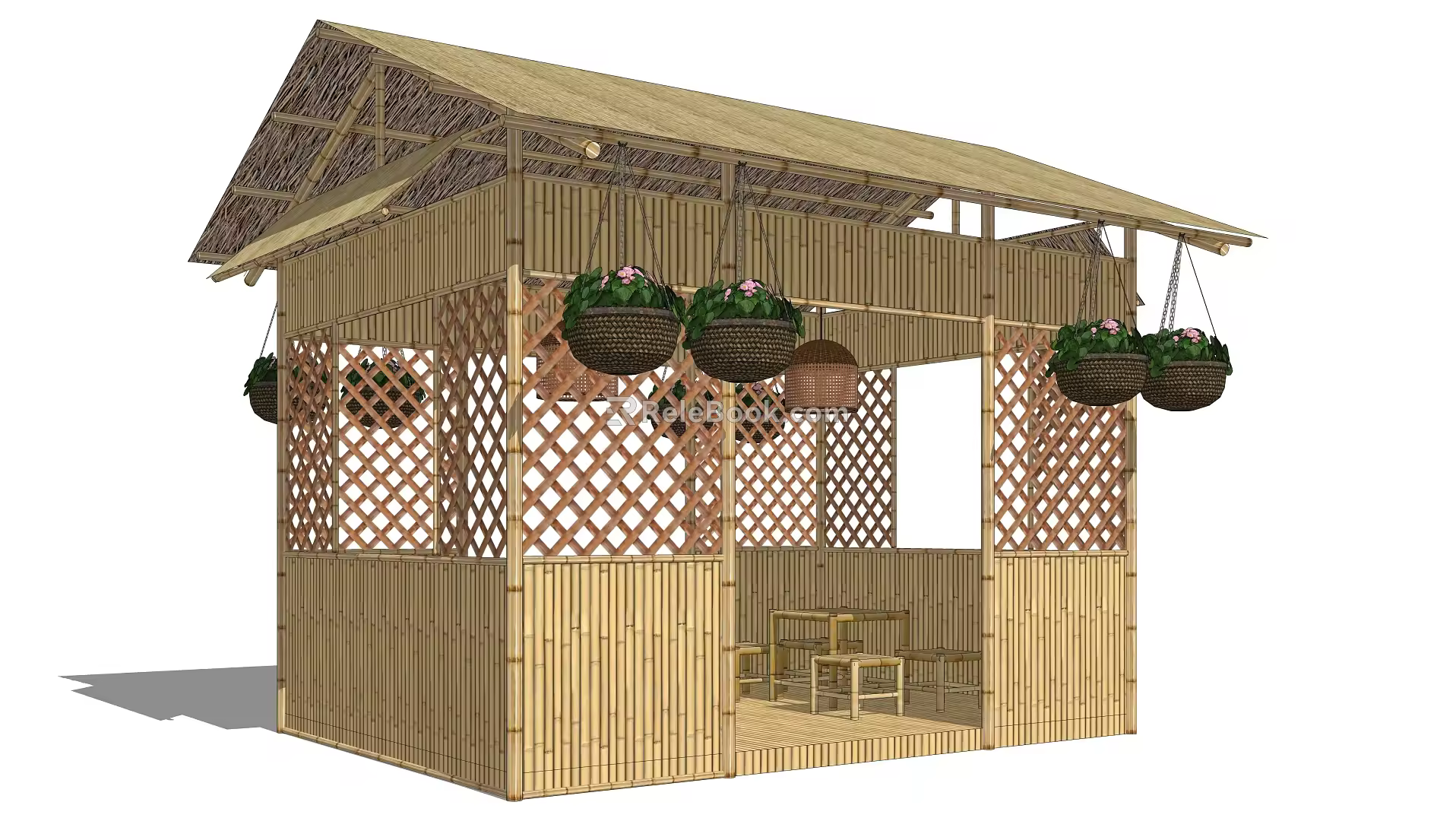 Modern Thatched House Bamboo House Post Station 3d model