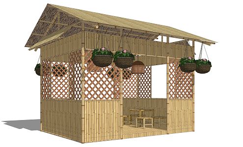 Modern Thatched House Bamboo House Post Station 3d model