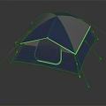 Blue And Gray Camping Tent Furniture With Support Poles And Green Accent Edges