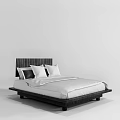 Minimalist Modern Double Bed Featuring Dark Wooden Headboard White Sheets And Pillows