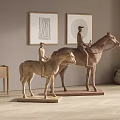 Wooden Horse and Rider Sculptures Large and Small Artistic Carving Indoor