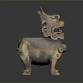 Traditional Chinese Qilin Decorative Statue With Intricate Brass Carvings And Coiled Patterns