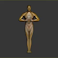 Golden Human Sculpture With Crossed Hands On Chest In Gray Background
