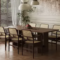 Mid Century Rattan Woven Leisure Chairs With Solid Walnut Frame For Cozy Home Dining Room