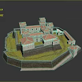 Detailed Medieval Castle Model With Red Roofs Stone Walls And Green Grass