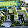 Modern Garden Landscape With Green Roofs Sports Grounds Trees And Walking Paths