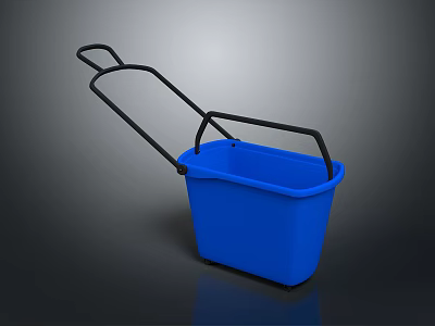Blue Mop Bucket With Black Handle And Movable Wheels For Cleaning Tasks 3d model