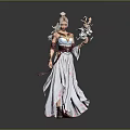 Elegant Mythical Female Character With Long White Hair Purple And White Dress Holding Crystal Staff