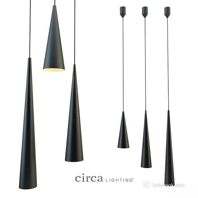 Modern Black Conical Pendant Lights With Different Sizes For Minimalist Space 3d model 