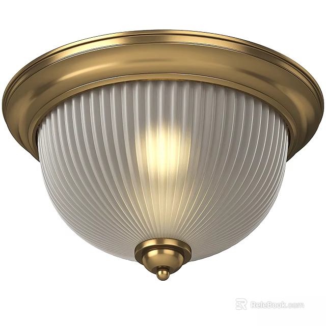 Classic Brass Ceiling Light With White Ribbed Shade And Warm Glow 3d model