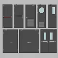 Dark Colored Swing Doors Featuring Various Designs Glass Panels And Louver Details