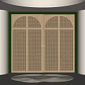 Wooden Arched Double Doors With Grid Design And Interior Sofa Chair View