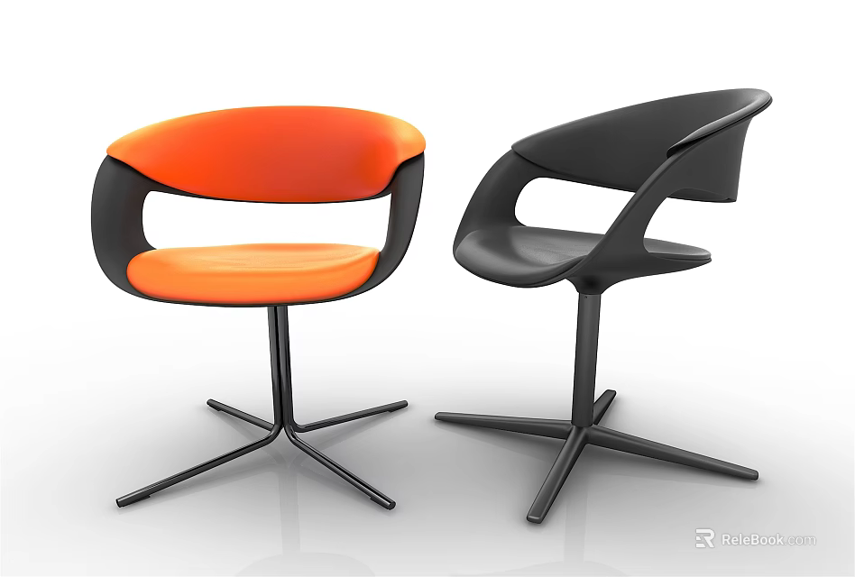 Modern Upholstered Office Chair with Curved Backrest Armrests and Five Point Base in Orange Black 3d model 