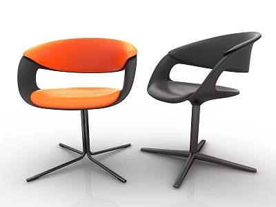 Modern Upholstered Office Chair with Curved Backrest Armrests and Five Point Base in Orange Black 3d model