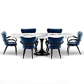 Modern Marble Dining Table With Navy Blue Chairs And Contemporary Design 3d model