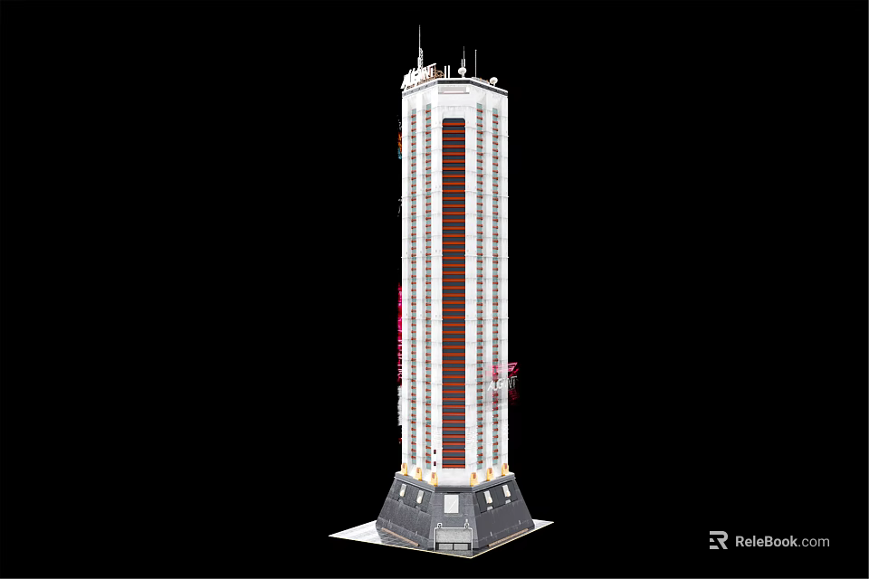 Modern High Rise Residential Building With Glass Curtain Wall And Balcony Design 3d model 