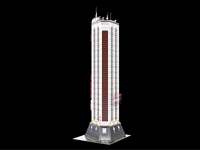 Modern High Rise Residential Building With Glass Curtain Wall And Balcony Design 3d model