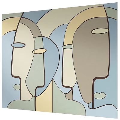 Abstract Painting Featuring Overlapping Abstract Face Profiles Soft Blue Beige Brown Tones Clean Lines 3d model
