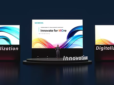 Siemens Innovate for MORE Event Stage with 3D Innovation Letters and Digital Screens 3d model