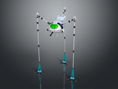 Mechanical Creature Robotic Character Featuring Six Legs Green Circle And Blue Feet 3d model