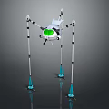 Mechanical Creature Robotic Character Featuring Six Legs Green Circle And Blue Feet