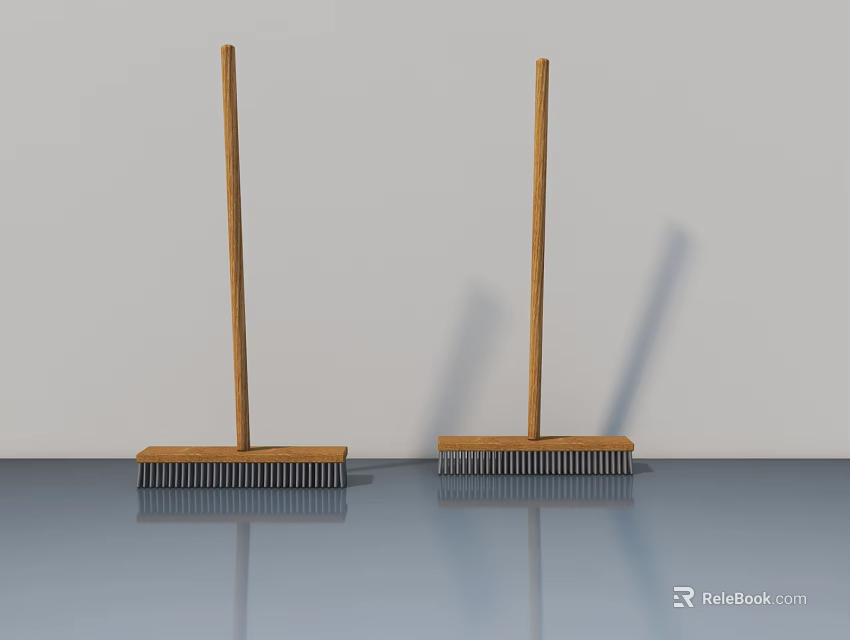 Two Wooden Handled Garden Brushes On Smooth Surface With Shadows 3d model 