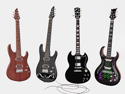 Colorful Electric Guitars with Artistic Paintings and Unique Designs for Musicians 3d model