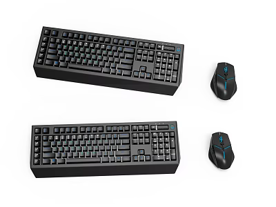 Ergonomic Black Computer Keyboard and Mouse Combo for Desktop Gaming and Office Use 3d model