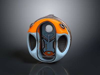 Futuristic Spherical Device With Orange Blue Exterior And Interior Control Panel 3d model