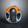 Futuristic Spherical Device With Orange Blue Exterior And Interior Control Panel 3d model