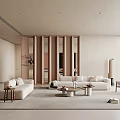 Modern Living Room Interior With Neutral Tones Sofa Coffee Table And Wooden Partitions