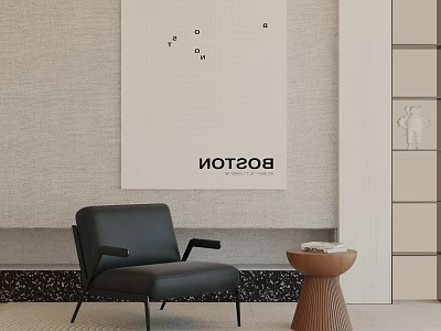 Black Modern Lounge Chair With Wooden Side Table In Minimalist Interior Decor Setup 3d model