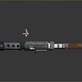 Vintage Military Weapon Gun With Blue Black Metal Body Wooden Stock And Red Indicator Light