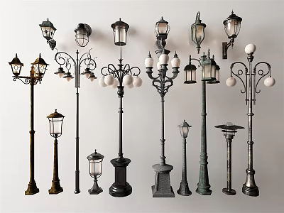 Vintage Outdoor Lights Collection With Various Classic Street And Garden Designs 3d model