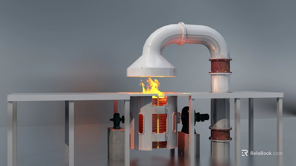 Industrial Heating Equipment Featuring Flame Operation And Metal Pipe Components 3d model 