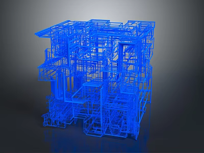 Modern Blue Furniture Design Featuring Intricate Framework And Multi Level Shelves For Contemporary Spaces 3d model