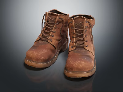 Brown Leather Boots With Distressed Design Lace Up Front And Brown Rubber Sole Classic Casual Footwear 3d model