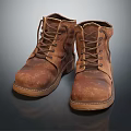 Brown Leather Boots With Distressed Design Lace Up Front And Brown Rubber Sole Classic Casual Footwear