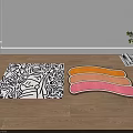 Stylish Shaped Rugs with Black White Line Pattern and Colorful Wavy Shape on Wooden Floor