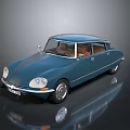 Vintage Blue Classic Car With Streamlined Body And Brown Leather Seats Shiny Reflection