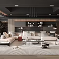 Modern Living Room Interior With Open Concept Gray Sofa Wooden Flooring Floor Lamp Coffee Table